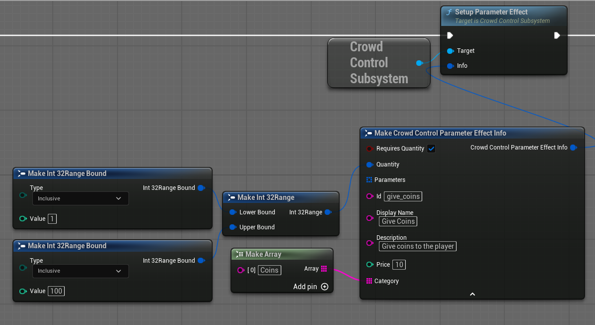 A quantity parameter effect with an inclusive range from 1 to 100