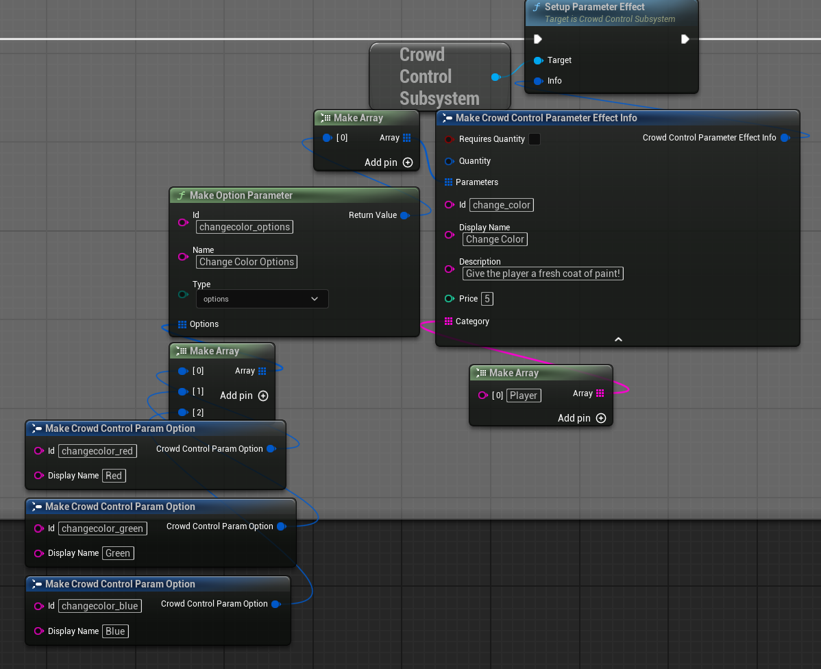 An options parameter effect with red, green, and blue choices